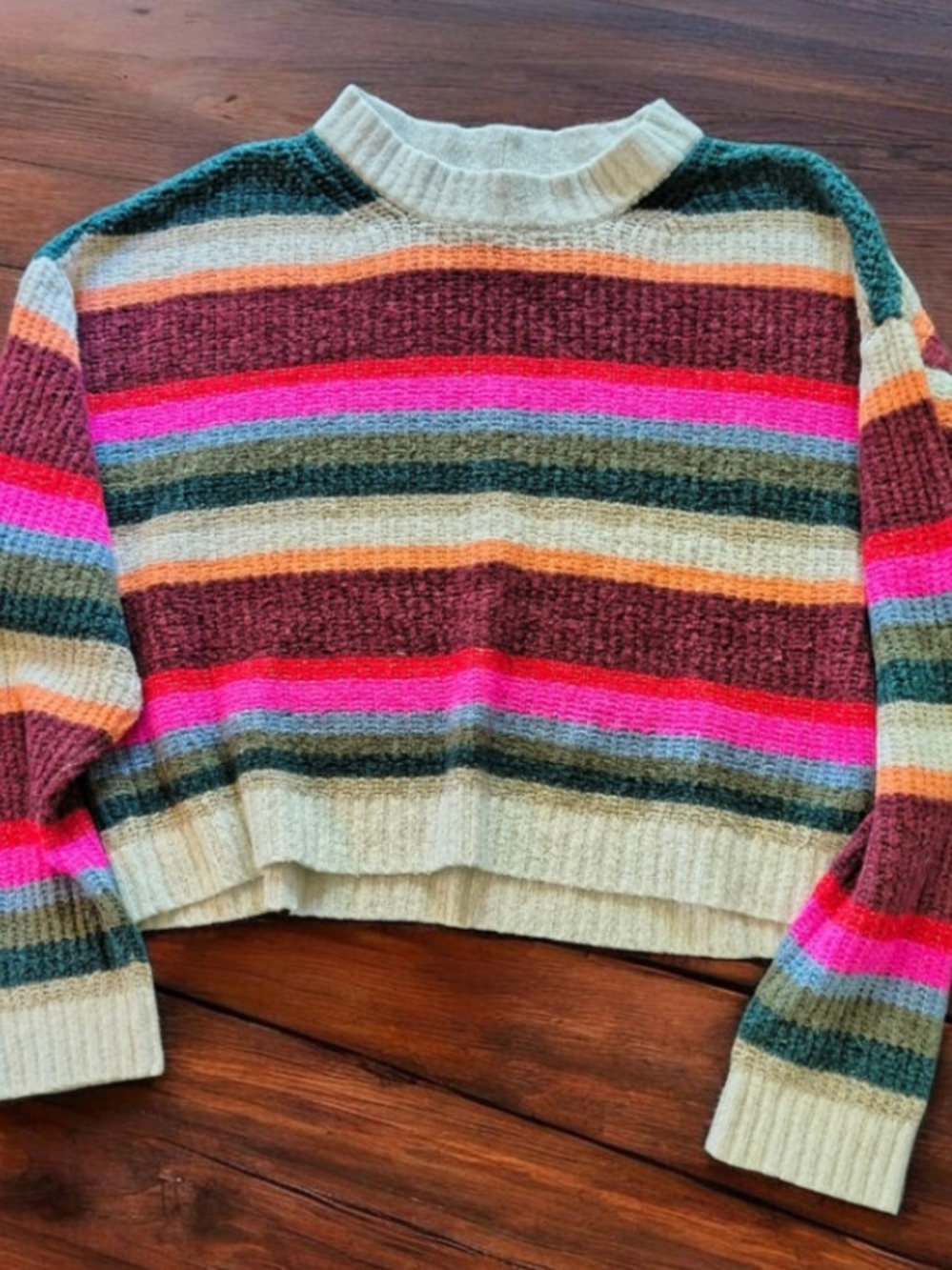 American Eagle Outfitters Cropped Crewneck Sweater with Multicolor Stripes